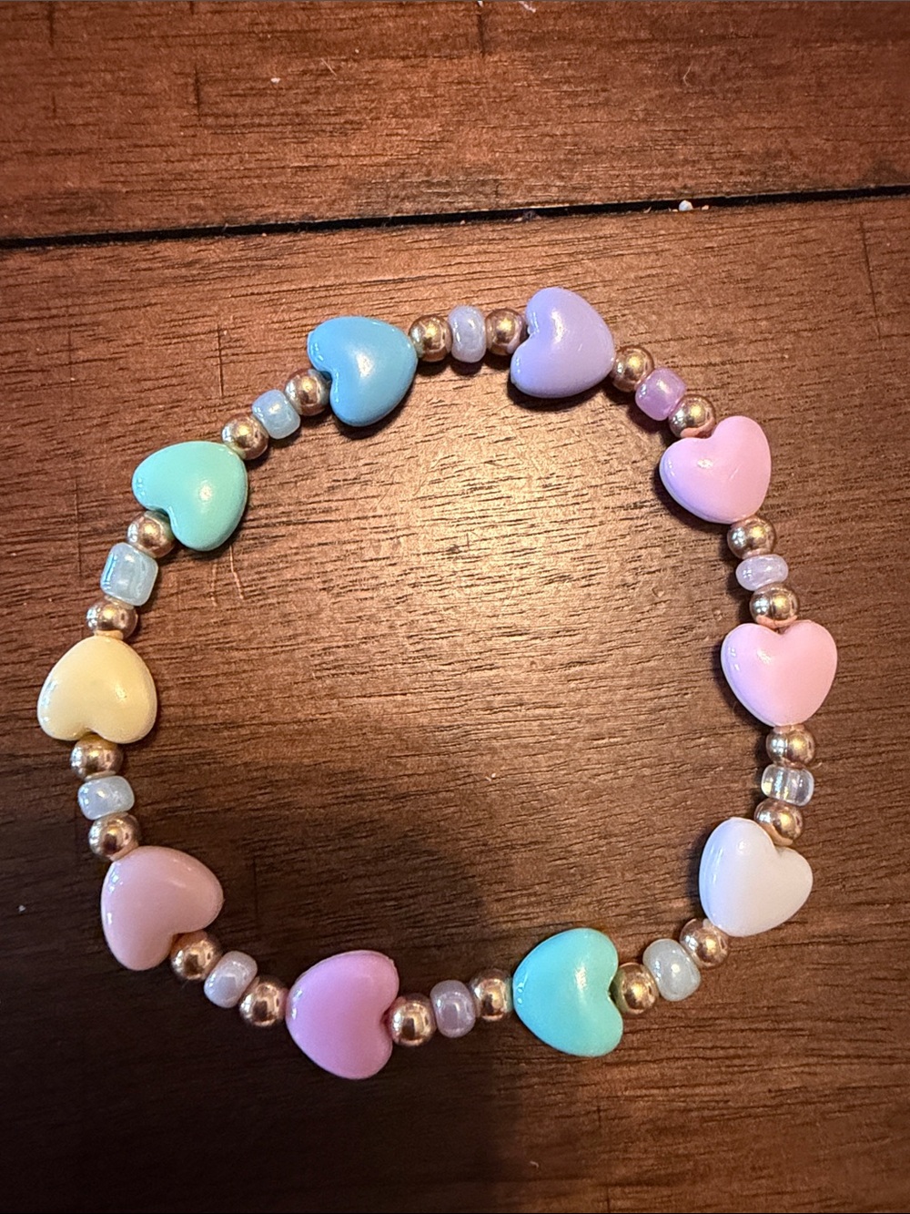 Park and Beach Pastel Heart Beaded Stretch Bracelet Size Medium